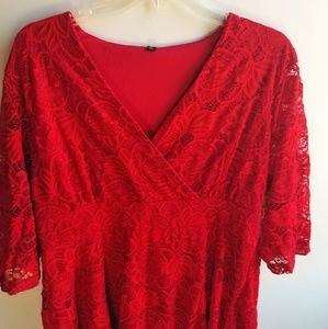 Womens Red flirty Lace hi low Dress size XL